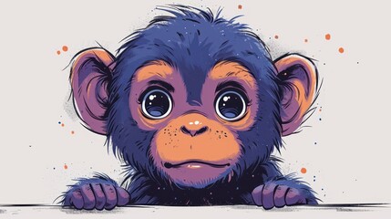 Canvas Print -  a close up of a monkey's face on a white background with a blue and orange monkey's head on the top of the monkey's head.