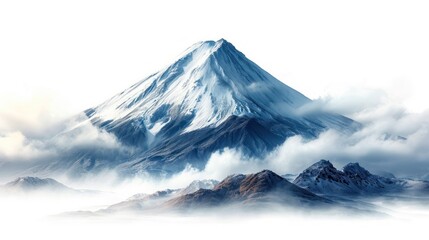 Wall Mural -  a snow covered mountain in the middle of a foggy sky with a few clouds in the foreground and the top of the mountain in the middle of the foreground.