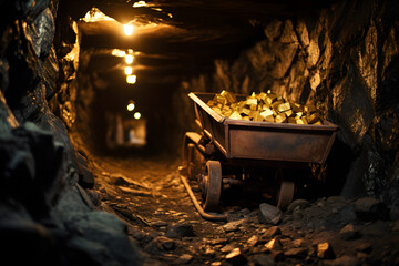 Wall Mural - Gold mine full of gold, old gold mine, gold bars, left behind gold in mine