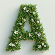 The letter a is made up of small white flowers