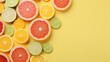 orange fruit. Slices of lemon, lime, pink grapefruit and orange yellow background , Generate AI