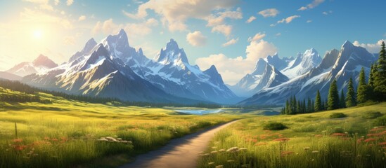 Wall Mural - Summer mountains and road in a country setting.