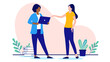 © Knut - Businesswomen talking - Two women having conversation and dialogue together about work and business. Flat design vector illustration with white background