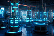 Futuristic Laboratory With Glowing Test Tubes