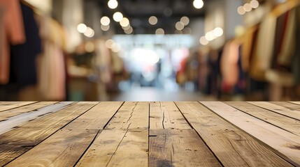 Blurred background of an empty clothing store. Interior of an open clothing store space with bokeh effects. Clothing and accessories store for graphic art.