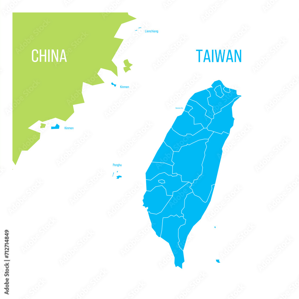 Stock-Vektorgrafik „Political map of Taiwan and part of China. Blue ...