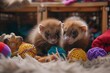 Lively ferrets exploring a variety of toys, expressing their inquisitive and playful nature in entertaining scenes.