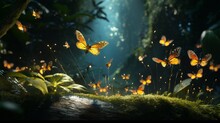 A Pair Of Glowing Fireflies Creating A Magical Dance Of Light In The Depths Of The Jungle -Generative Ai