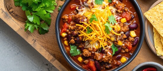 Wall Mural - Chili with plant-based ingredients and cheese