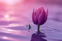 A Beautiful Purple Tulip On The Water With A Purple Natural Background.