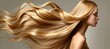 Blonde hair beauty portrait for hair care product, web banner background, studio shot.