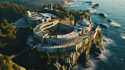 Wall Mural - An aerial view of the ruins of the old prison on the cliff face