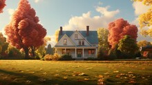 A Quaint Cottage Nestled In A Serene Countryside, Its Chimney Releasing A Wisp Of Smoke Under The Golden Hues Of A Sunset -Generative Ai