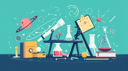 physics flat concept vector illustration. school subject. natural science metaphor. practical class.
