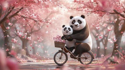 Wall Mural - Panda ride with a bicycle
