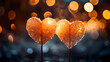 Two heart-shaped lollypops, abstract blurred background