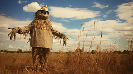 Wall Mural - Monster scarecrow in abandoned field