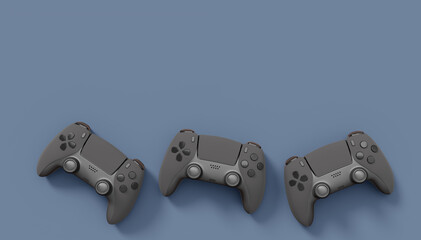 Canvas Print - Realistic black video game joysticks or gamepads on black background