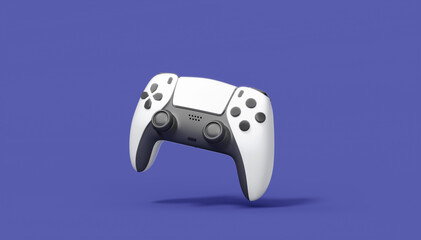 Sticker - Realistic white video game joystick or gamepad on violet background