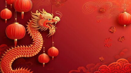 Wall Mural - 2024 Chinese New Year, year of the Dragon. Chinese zodiac dragon in geometric flat modern style.