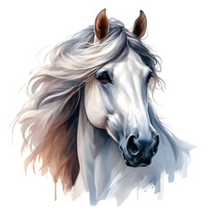 Naklejka na meble Horse. Head. Portrait. White Horse. Watercolor. Isolated illustration on a white background. Banner. Close-up. Generative AI