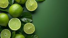 Limes On Green Background 