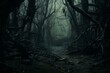 eerie forest as creepy horror background. Generative AI