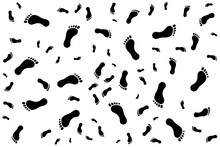 Black Footprints Silhouette Pattern On White Background