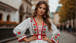 © F U T U R O  - Portrait of a beautiful hungarian instagram model woman in traditional Kalocsa embroidery outfit