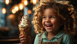 Smiling child holding ice cream, enjoying sweet summer treat generated by AI