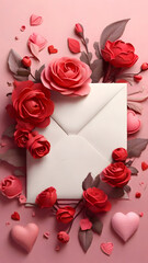 Wall Mural - red and pink roses and a gift box, valentine's day, ai generated