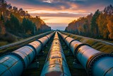 Fototapeta  - Large oil pipeline and gas pipeline in the process of oil refining and the movement of oil and gas