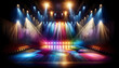 © Carlos Montes - Modern dance stage light background with spotlight illuminated for modern dance production stage. Empty stage with dynamic color washes. Stage lighting art design. Entertainment show.