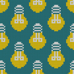 Wall Mural - Light bulbs lamp jacquard knitted seamless pattern for socks or sweatshirt design. Vector illustration.