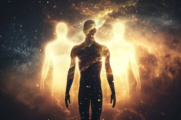 Wall Mural - Silhouette of human astral human body concept image for near death experience, spirituality, and meditation - AI Generated