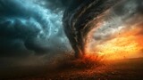 Dramatic storm tornado vortex, powerful and dynamic forces of nature in a cyclone outdoor setting.