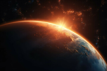 Wall Mural - a view of a planet from space, with the sun in the background