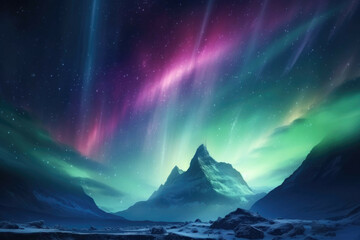 Wall Mural - a view of a distant planet with a bright, colorful aurora in the sky
