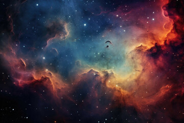 Wall Mural - a close up of a nebula in the night sky, with a variety of colors and shapes visible in the composit