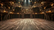 Empty Pirate Ship Deck Background For Theater Stage Scene
