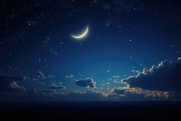 Wall Mural - a beautiful, clear night sky with a crescent moon and stars