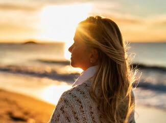 Poster - Blonde girl on the beach at summer vacation