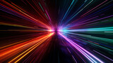 Fototapeta  - Abstract neon light streaks radiating from central point with vibrant colors, speed concept