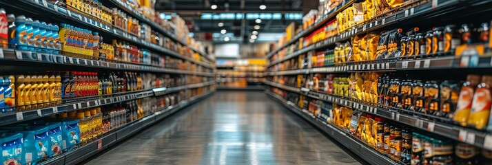 An aisle in the supermarket with no people. 