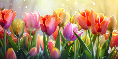  various tulip flowers background, generative AI
