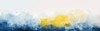 Watercolor abstract background on white canvas with dynamic mix of bright yellow and dark blue colors, banner, panorama