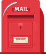 Red mailbox vector illustration on a simple background. Cartoon style postal box for mail delivery concept.