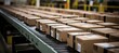 Seamless movement of multiple cardboard box packages on conveyor belt in warehouse