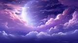Fototapeta Tęcza - Purple Gradient Mystical Moonlight Sky with Clouds and Stars. Star, Cloud, Fantasy, Celestial
