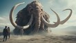 A giant mastodon is attacking beautiful image Ai generated art